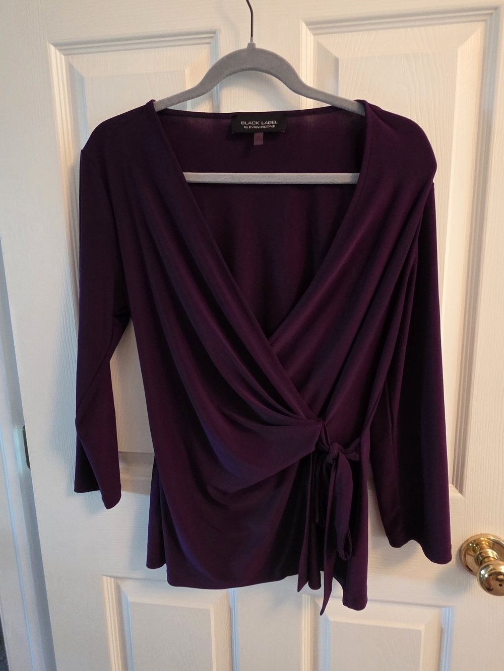 Evan Picone Black Label Deep Purple Wrap Tie Blouse